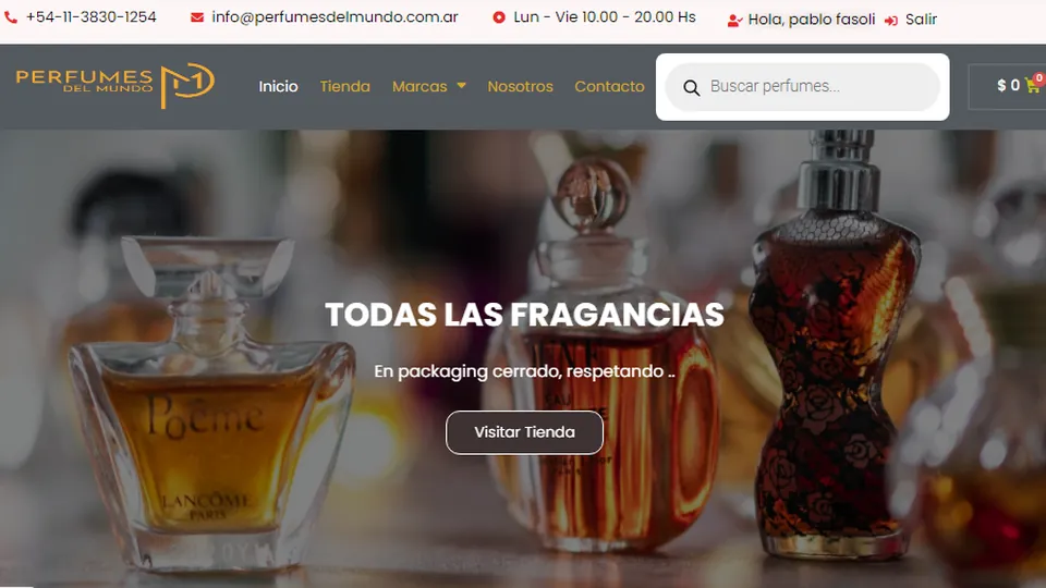 Diseño de la página web de Perfumes del Mundo, realizado por TopWeb